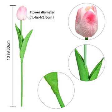 FLORRALIA Pink Fake Tulips Artificial Flowers - 24 Pcs Artificial Silk Pink Tulips Faux Flowers with Stems for Home Wedding Hotel Office Centerpiece Decor