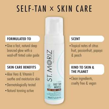 St Moriz Professional 1 Hour Fast Self Tanner Mousse, Light to Dark – Instant, Express Self Tanner Foam for a Golden, Natural Looking Fake Tan with Aloe Vera & Vitamin E - Vegan (6.76 fl oz)