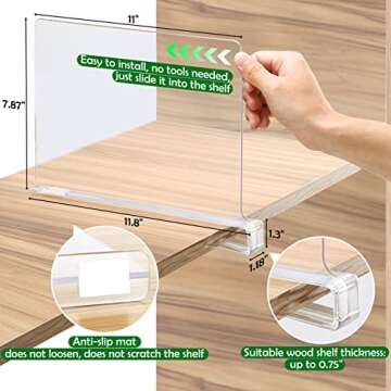 Consevisen Shelf Dividers for Closet Organization and Storage, 6 Pack Acrylic Clear Closet Shelf Dividers for Wood Shelves, Vertical Sweater Handbag Purse Organizer for Bedroom Kitchen Office