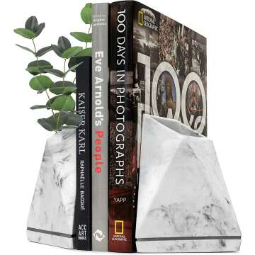 BDECOR Marble Style Bookends Decorative, Unique Decorative Bookends for Heavy Books, Book Ends Perfect for Shelves, Kitchen Cookbooks Storage