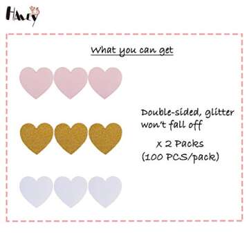 Haley Party Glitter Heart Confetti Bridal Shower Decorations Table Decorations For Wedding Engagement Bachelorette Party Favor Table Decor (Pink, White & Glitter Gold, 1.2 In, Double-sided, 200PCS)