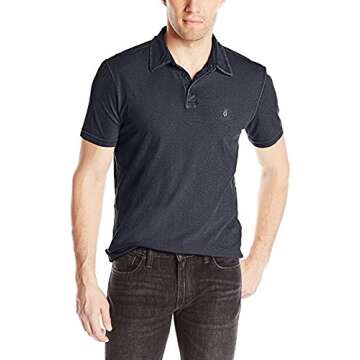 John Varvatos Star USA Men's Short Sleeve Peace Polo, Marine, Medium