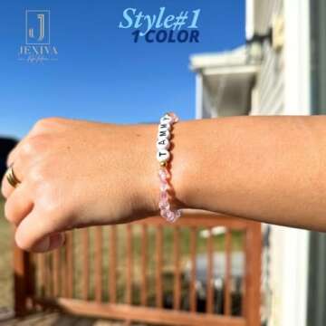 Personalized Handmade Crystal Bead Bracelet | Stretch | Custom Name, Size, Style, and Color | Unisex for Couples, Friends, Family | Adults & Kids | Anniversary, Birthday, Graduation & Party