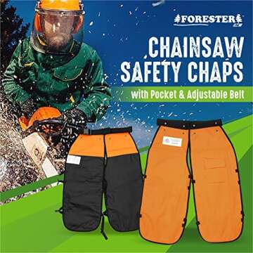 FORESTER Chainsaw Chaps for Men - Adjustable Belt - Chain Saw Chaps for Men, Apron Style W/Pocket, Chainsaw Safety Equipment, Chainsaw Safety Gear, Chainsaw Safety Chaps for Weed Eater