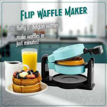 Nostalgia MyMini Flip Belgian Waffle Maker, Waffle Iron with Non-Stick Surfaces, Cool Touch Handles, & Removable Drip Tray, Makes Classic Belgian Style Waffles, Egg Bakes, Cinnamon Rolls, Aqua