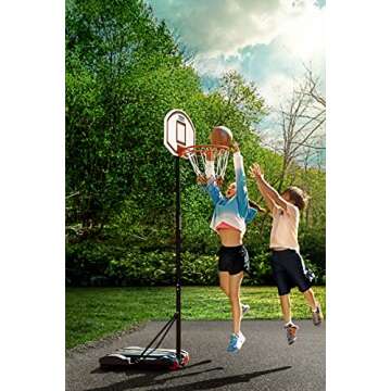 Play22 Kids Adjustable Basketball Hoop Height 5-7 FT - Portable Basketball Hoop for Kids Teenagers Youth and Adults with Stand & Backboard Wheels Fillable Base - Basketball Goals Indoor Outdoor Play