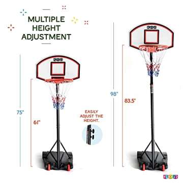 Play22 Kids Adjustable Basketball Hoop Height 5-7 FT - Portable Basketball Hoop for Kids Teenagers Youth and Adults with Stand & Backboard Wheels Fillable Base - Basketball Goals Indoor Outdoor Play