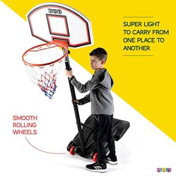 Play22 Kids Adjustable Basketball Hoop Height 5-7 FT - Portable Basketball Hoop for Kids Teenagers Youth and Adults with Stand & Backboard Wheels Fillable Base - Basketball Goals Indoor Outdoor Play