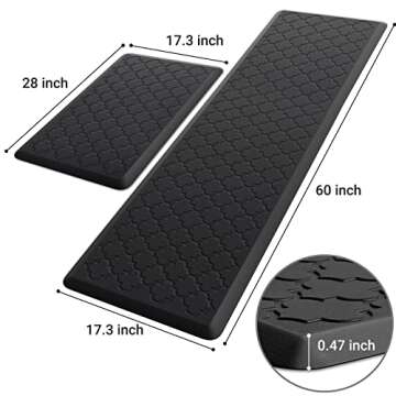 Kitchen Mat [2 PCS] Cushioned Anti-Fatigue Floor Mat, Waterproof Non-Skid Kitchen Mats and Rugs, Ergonomic Comfort Foam Kitchen Rugs, Standing Mat for Floor,Office, Sink(Black,17.3"x28"+17.3"x60")