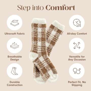 Ultra-Luxe Cloud Sock For Women & Men | Warm & Cozy Fuzzy Unisex Sleep Socks | Super Soft Luxurious Fabric, 1 Pair Brown Jacquard