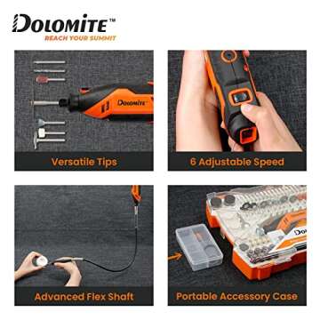 DOLOMITE Rotary Tool Kit with 190 Accessories, 6-Speed Variable Rotary, Flex Shaft, Safe Guard, Keyless Chuck, Multi-Tool Electric Drill Set for Crafting DIY -Grinder, Sander, Polisher and Engraver