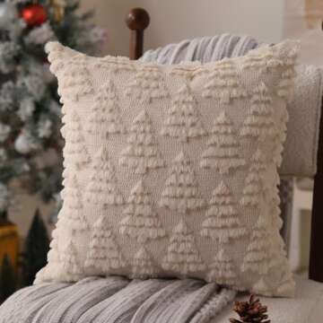 Allorry Christmas Pillow Covers 18 x 18 Set of 2 Christmas Decoration Beige Christmas Tree Pillow Cases Plush Faux Fur Soft Cushion Case for Winter Xmas Holiday Home Bedroom Sofa Decors SY-003-C18