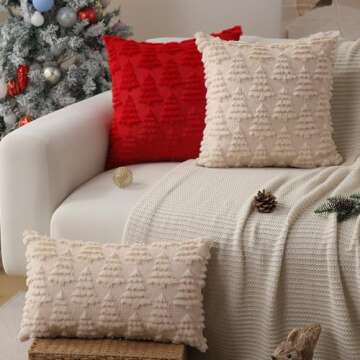 Allorry Christmas Pillow Covers 18 x 18 Set of 2 Christmas Decoration Beige Christmas Tree Pillow Cases Plush Faux Fur Soft Cushion Case for Winter Xmas Holiday Home Bedroom Sofa Decors SY-003-C18