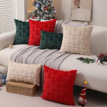 Allorry Christmas Pillow Covers 18 x 18 Set of 2 Christmas Decoration Beige Christmas Tree Pillow Cases Plush Faux Fur Soft Cushion Case for Winter Xmas Holiday Home Bedroom Sofa Decors SY-003-C18