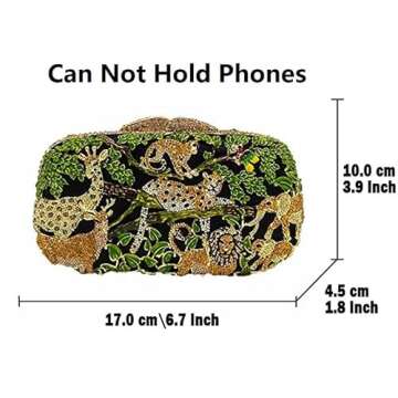 Boutique De FGG Forest Jungle Animal World Crystal Clutch Purse for Women Formal Evening Bags Rhinestone Clutch Handbag,Mini,Pink&Gold