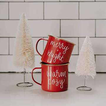 Sweet Water Decor Merry & Bright Christmas Coffee Mug | 18oz Galvanized Steel Festive Coffee Cup | Seasonal Christmas Mugs for Women, Coworkers, & Hot Chocolate