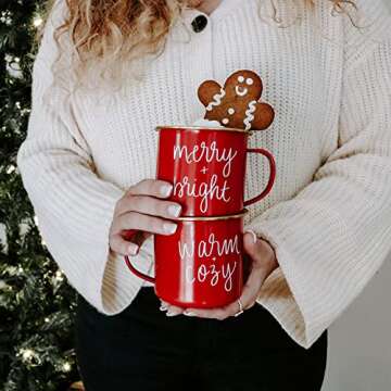 Sweet Water Decor Merry & Bright Christmas Coffee Mug | 18oz Galvanized Steel Festive Coffee Cup | Seasonal Christmas Mugs for Women, Coworkers, & Hot Chocolate