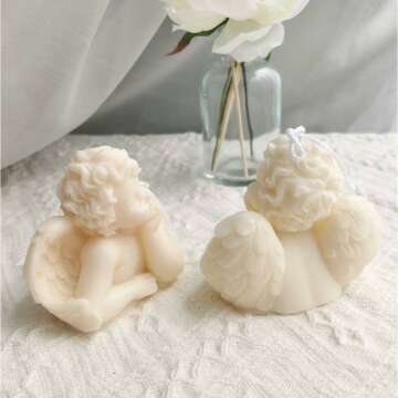 2 Pcs Angel Shaped Decor Candle - Angel Aesthetic Cake Candle - Wedding Birthday Handmade Soy Wax Scented Candle - Bubble Body Bust Pillar Candle -Gifts Home Bedroom Decorative Candle (White)