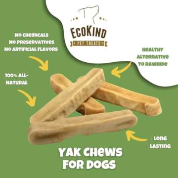 EcoKind Pet Treats Gold Himalayan Yak Cheese Dog Chew, Yak Dog Treats for Active Chewers, 100% Natural & Healthy Chew Sticks for Small & Large Dogs, Yak Cheese Chews (3 Medium Sticks)