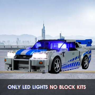 Vaodest LED Light for Lego 76917 Speed Champions Fast & Furious Nissan Skyline GT-R (R34) Toy Car Set,Design and Configuration Compatible with Model 76917 (LED Light Only, Not Building Block Kit)