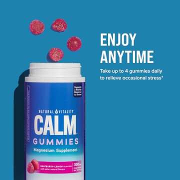 Natural Vitality Calm, Magnesium Citrate Supplement, Stress Relief Gummies, Supports a Healthy Response to Stress, Gluten Free, Vegan, Raspberry Lemon, 240 Gummies (Packaging May Vary)