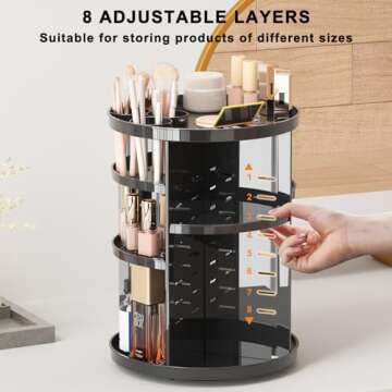 Jiavarry Rotating Makeup Organizer for Vanity, 360 Spinning Skincare Organizers with Adjustable Trays, Make Up Desk Storage Carousel Rack, Cosmetic Display Cases for Dresser Bathroom Countertop