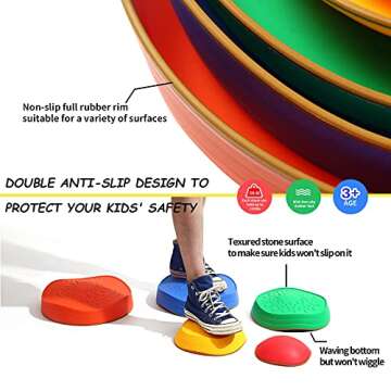 makarci Stepping Stones for Kids, 5pcs Non-Slip Plastic Balance stones, Promoting Children's Coordination Skills Sensory Play Equipment, toddler toys for Age 3 4 5 6 7 8 Years