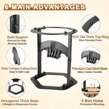 GREENER Log Splitter Kindling Firewood Cracker - Cast Steel Heavy Duty Portable Log Splitter, Dia. 11’’, 11LBS