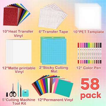 HTVRONT Accessories Bundle for Cricut Maker 3 Accessories and All Explore Air- 69pcs Craft Starter Beginners Set for Cricut Explore Air 2 Accessories,Include Cut Mat, Vinyl, Transfer Tape and So on