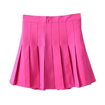 MINUOYI Sports High Waist with Underpants Tennis Badminton Cheerleader Pleated Skirt(Tag Size XS, Hot Pink)