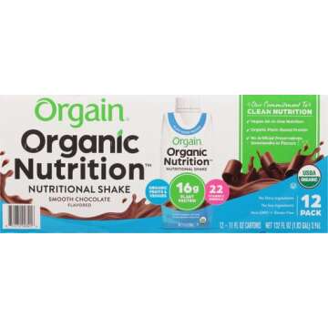 Orgain Organic Nutritional Vegan Protein Shake, Smooth Chocolate - 16g Plant Based Protein, Meal Replacement, 22 Vitamins & Minerals, Fruits & Vegetables, Gluten Free, Non-GMO, 11 Fl Oz (Pack of 12)