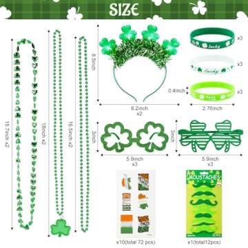 Amandir 107Pcs St. Patricks Day Party Favors Set Shamrock Glasses Necklaces Bracelets Tattoos St. Patrick's Day Accessories Decorations Supplies