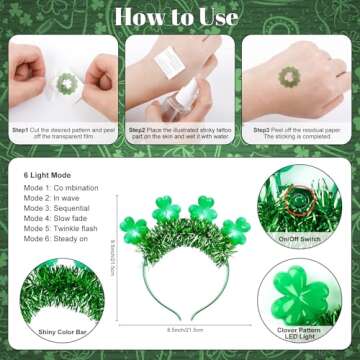 Amandir 107Pcs St. Patricks Day Party Favors Set Shamrock Glasses Necklaces Bracelets Tattoos St. Patrick's Day Accessories Decorations Supplies