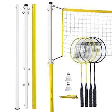 Franklin Sports Badminton Set - Backyard + Beach Badminton Net Set - Rackets and Birdies Included - Portable 4 Player Badminton Game - Family