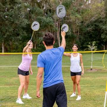 Franklin Sports Badminton Set - Backyard + Beach Badminton Net Set - Rackets and Birdies Included - Portable 4 Player Badminton Game - Family