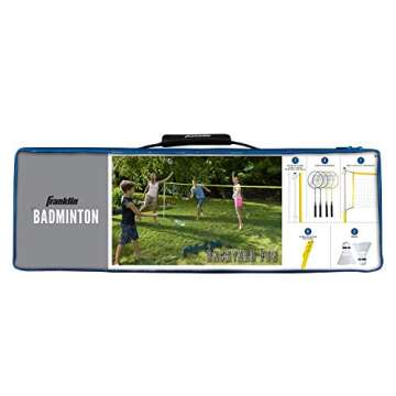 Franklin Sports Badminton Set - Backyard + Beach Badminton Net Set - Rackets and Birdies Included - Portable 4 Player Badminton Game - Family