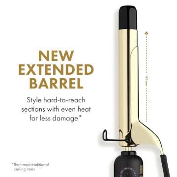 HOT TOOLS New and Improved 24K Gold Professional 1" Extended Barrel Curling Iron with Clamp for Bouncy Curls | 24K Gold Technology for Long-Lasting Results & Longer Barrel for Easy Styling