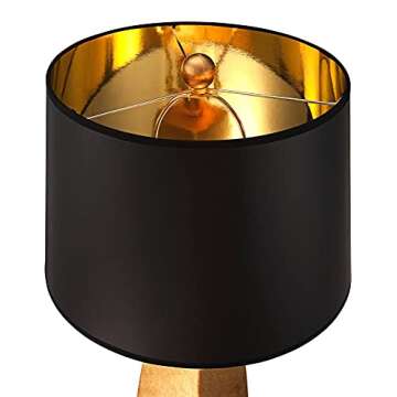 Possini Euro Design Obelisk Modern Table Lamp 26" High Gold Leaf Tapered Column Black Paper Drum Shade Decor for Bedroom Living Room House Home Bedside Nightstand Office Entryway Kids Family