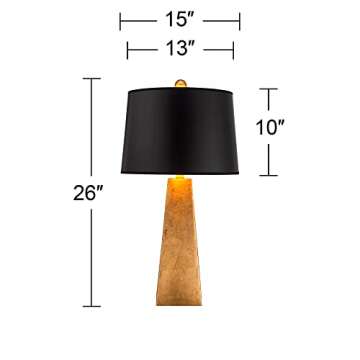 Possini Euro Design Obelisk Modern Table Lamp 26" High Gold Leaf Tapered Column Black Paper Drum Shade Decor for Bedroom Living Room House Home Bedside Nightstand Office Entryway Kids Family