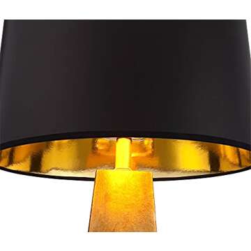 Possini Euro Design Obelisk Modern Table Lamp 26" High Gold Leaf Tapered Column Black Paper Drum Shade Decor for Bedroom Living Room House Home Bedside Nightstand Office Entryway Kids Family