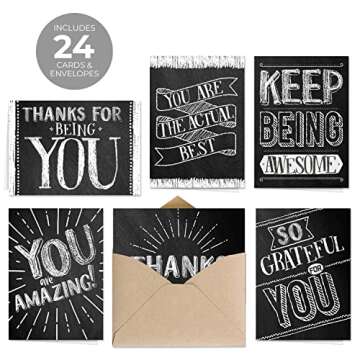 Chalkboard Appreciation Card Set / 24 Thank You Greeting Cards / 6 Retro Chalkboard Note Card Designs / 3 1/2" x 4 7/8" Blank Cards With Kraft Envelopes