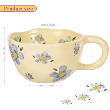 MAKCNMYM Ceramic Coffee Mug Set of 4 Vintage Flower Mugs 10 oz Cute Floral Coffee Mug Irregular Latte Art Cup Lead-free Porcelain Mug for Cappuccino, Cocoa - Microwave and Dishwasher Available