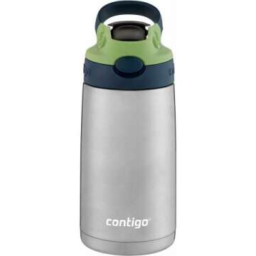 Contigo Aubrey Kids Stainless Steel Water Bottle with Spill-Proof Lid, Cleanable 13oz Kids Water Bottle Keeps Drinks Cold up to 14 Hours, Blueberry/Green Apple