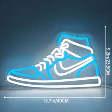 JianJung Sneaker Neon Sign Sports Shoe Neon Signs for Wall Dimmable LED Boys Neon Lights for Bedroom Man Cave Home Party Neon Bar Sign Shoes Light up Signs Wall Decor(Ice Bule)