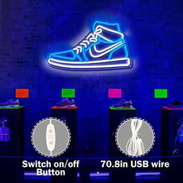 JianJung Sneaker Neon Sign Sports Shoe Neon Signs for Wall Dimmable LED Boys Neon Lights for Bedroom Man Cave Home Party Neon Bar Sign Shoes Light up Signs Wall Decor(Ice Bule)