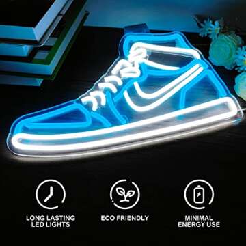 JianJung Sneaker Neon Sign Sports Shoe Neon Signs for Wall Dimmable LED Boys Neon Lights for Bedroom Man Cave Home Party Neon Bar Sign Shoes Light up Signs Wall Decor(Ice Bule)