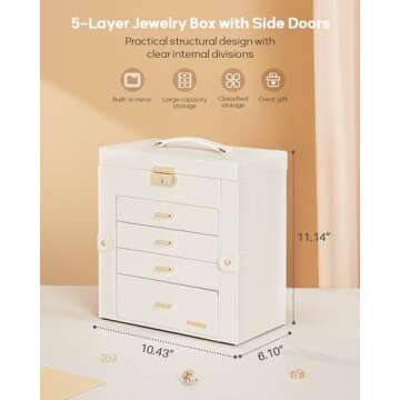 Homde Synthetic Leather Jewelry Box: Mirrored Organizer for Watches and Accessories