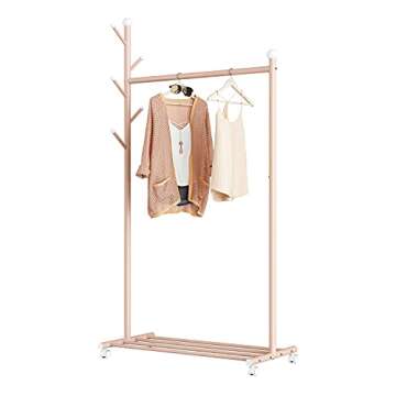 JZM Rolling Clothing Garment Rack, Wardrobe Closet Rack for Hanging Clothes, Industrial Pipe Rolling Garment Rack, Durable Coat Rack for Organizing Clothes and Shoes