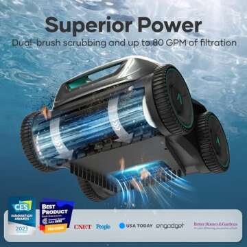 AIPER Seagull Pro Cordless Robotic Pool Cleaner, WavePath Navigation, Wall-Climbing, Quad-Motor, 150 mins Runtime for Inground Pools up to 1,600 sq.ft (Renewed)