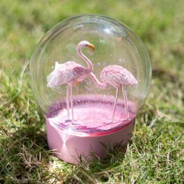 Mingfuxin Snow Globe, Pink Flamingos Snow Globe for Kids, Glitter Glass Snowglobes for Women Girls, Sow Globes Home Office Table Decor Birthday Gift, 100MM Pink Flamingos Christmas Snow Globe